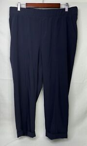 T by Talbots Navy Blue Relaxed Nylon Stretch Waist Pockets Cuffed Pants Sz Large