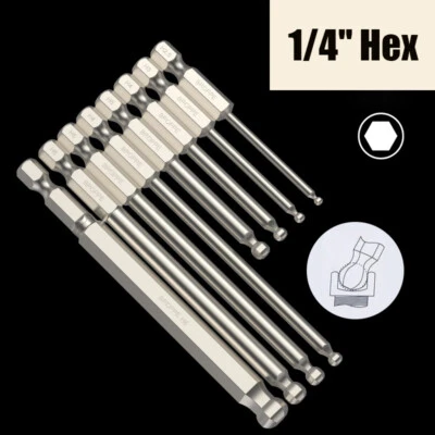 M2 2.5 3 4 5 6 8 Metric Ball Head Tip Hex 1/4"Shank Screwdriver Drill Bit Tool - Image 1 of 4