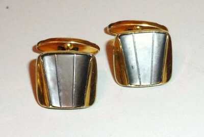 50er Manschettenknöpfe goldfarben mit grauem Perlmutt - Bild 1 von 3