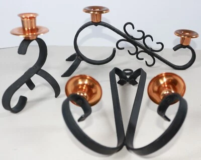 Vintage Candle Holders Wrought Iron & Copper Lot of 3 Table Top & Wall Hanging - Image 1 of 4