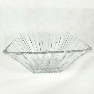 Crystal Square Bowl Large Deep Cut Vertical Lines High Quality 5.5"H X 11"W VTG - Picture 1 of 12