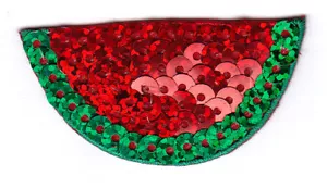 WATERMELON RED & GREEN SEQUINS IronOn Patch Fruit Summer Melons - Picture 1 of 2