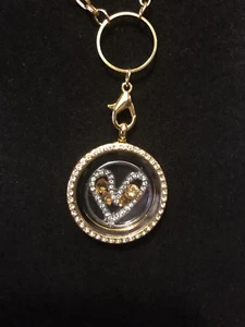  Round Crystal Gold Floating Charm Memory Living Locket Necklace,new, heart - Picture 1 of 2