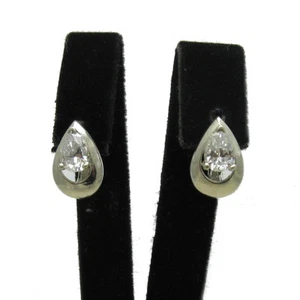 Stylish Sterling Silver Earrings Solid 925 With 7x5mm Cubic Zirconia New Empress - Picture 1 of 5