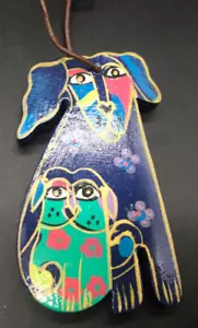 Laurel Burch 2-dog hand painted wood charm only not included Dog & Doggies tote - Picture 1 of 4