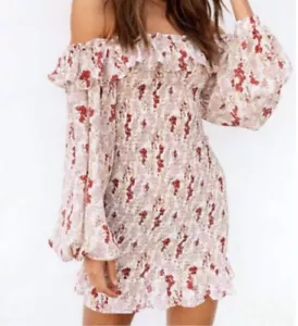 Sabo Skirt Dress Size M Off-Shoulder Mini Floral Cottagecore Boho Long Sleeve - Picture 1 of 6