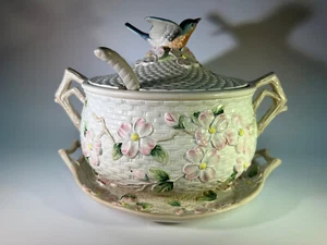 Fitz & Floyd Bluebirds Soup Tureen with Underplate & Ladle Blue Bird Dogwood - Picture 1 of 13