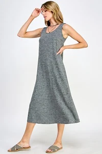 Travel Knit Dress, long A-Line Tank, Stretchy NO-IRON poly/span. H. Grey - Picture 1 of 1