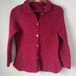 Cardigan rosso in maglia testurizzata con scollo a bavero lana angora donna medio - Foto 1 di 7