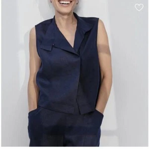 LUNYA NWT $138 Woven Linen Sleeveless Shirt - Navy Blue Size M - Picture 1 of 15