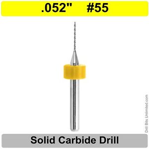 .052" #55 Carbide Drill Bit 1/8" Shank  .400" Depth - Premium Carbide Drill