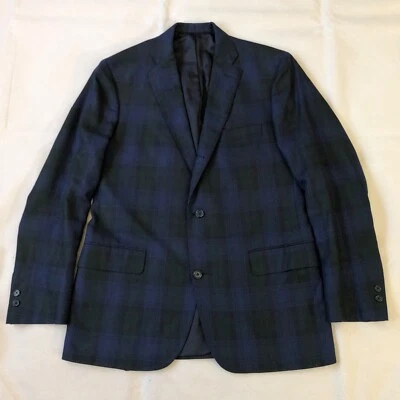 Club Monaco EE. UU. Slik Lino Tartán Traje Chaqueta Larga Verde Marino En muy buena condición Foto 1 de 4