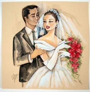 Celia Margaret Ingram. Greeting card designer. Gouache, wedding scene - Picture 1 of 4