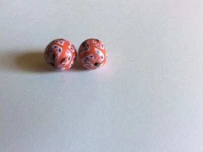 2 x 10mm red/blue/white round handmade polmer clay fimo bead hole 2mm. - Image 1 of 4