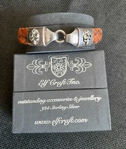 ElfCraft 925er Silber Herren Armband, 22 cm, 30 g, Lederarmband, OVP, Tuch, Top - Bild 1 von 11