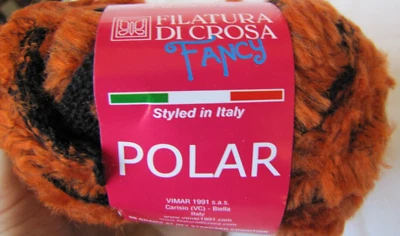 LOT OF FIVE Filatura Di Crosa Fancy Polar yarn - #6 Black/Orange w/ fleece edge - Image 1 of 2