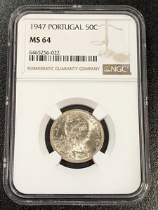 1947 MS64 Portugal 50 Centavos UNC NGC KM 577 - Picture 1 of 2