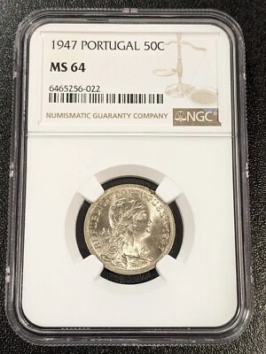 1947 MS64 Portugal 50 Centavos UNC NGC KM 577 - Image 1 of 2
