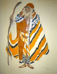 LEON BAKST "SAINT SEBASTIAN" Costume Design SIGNED & DATED 1922 WATERCOLOR - Picture 1 of 9