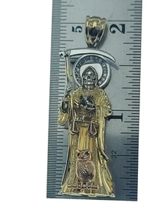 Santa Muerte Holy Death Grim Reaper Charm New 3D 2 In Long Pendant Real 14k Gold - Picture 1 of 12