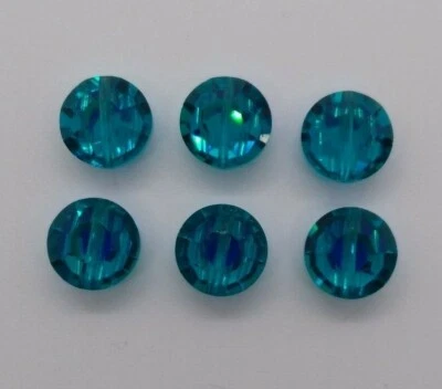 6pc Vintage Swarovski Crystal Blue Zircon AB 10mm Lentil 5100 Beads; Tablet - Image 1 of 4