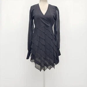NWT Anne Fontaine Long Sheer Sleeve Pima Cotton Ruffle Black Dress Size 40 6-8 - Picture 1 of 13