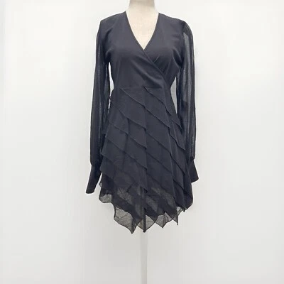 Nuevo con etiquetas Vestido Anne Fontaine Manga Larga Transparente Algodón Pima Volantes Negro Talla 40 6-8 Foto 1 de 4