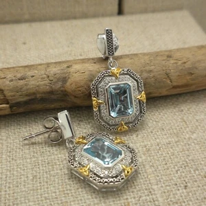 Sterling Silver & 10K Trinity Knot Earrings Blue Topaz & CZs by KEITH JACK - Picture 1 of 7