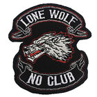 LONE WOLF NO CLUB Embroidered Applique Sewing Label punk biker Patches Clothes S