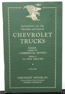 1933 Chevrolet Trucks Eagle Series CB & O Proprietários Reprodução Manual Op & Care - Imagem 1 de 3