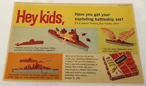 1960 ARMOUR FRANKS premium newsprint ad ~ EXPLODING BATTLESHIP - Picture 1 of 1