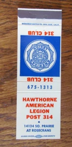 FUNDA FRATERNAL LEGION MATCHBOOK: HAWTHORNE, CA CUBIERTA VACÍA -B9 - Imagen 1 de 1