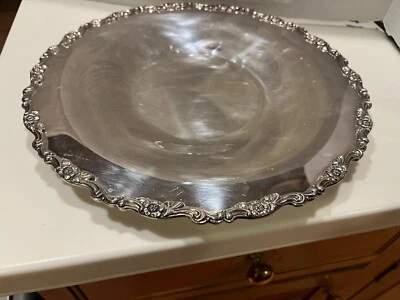 Vintage ROGERS BY ONEIDA USA Silver Plated ROUND TRAY 12"D  ORNATE RIM - Image 1 of 4