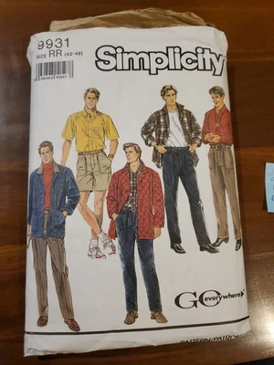 Simplicity Sewing Pattern 9931 Men's Pants Shorts Jacket Shirt Size 42-48  - Image 1 of 2