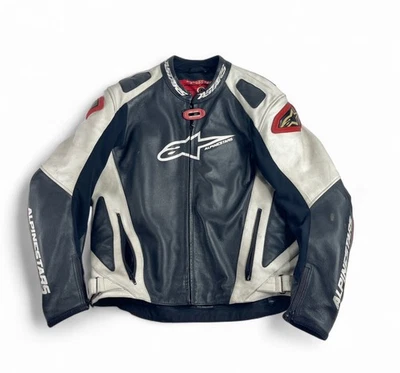 Alpinestars Armor Motorcycle Racer Jacket Black White Red Leather 48 Medium - Image 1 of 4