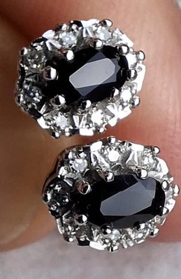 9Ct White Gold Sapphire & Diamond Diana Cluster Earrings Hallmarked With Case - Image 1 of 4