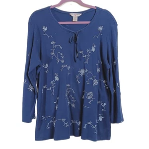 Blusa para mujer George & Martha XL azul marino floral bordada 100 % algodón pulóver - Imagen 1 de 4