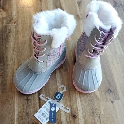 OSHKOSH b'gosh Winter boots Toddler Size 8 Kids, girls, Grey gray purple zip up - Image 1 of 4