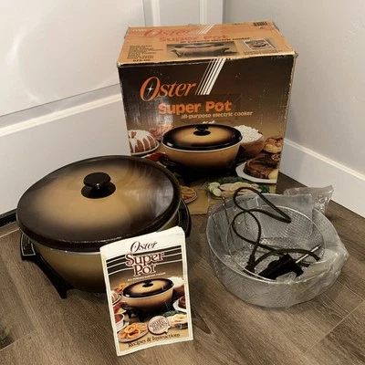 Freidora eléctrica vintage Oster 8 cuartos marrón súper olla sartén Foto 1 de 4