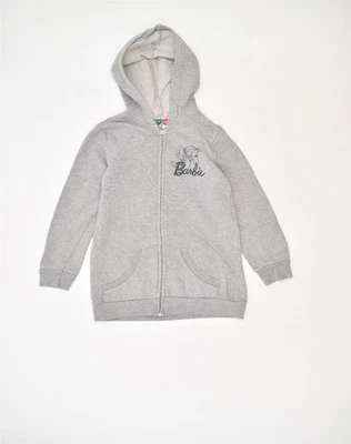 BENETTON Girls Barbie Graphic Zip Hoodie Sweater 6-7 Years Grey Cotton VS02 — 第 1/4 张图片