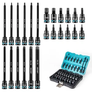 3/8" Drive Impact Torx Bit Socket Set, Extra Long Torx Socket, S2 Alloy Steel... - Picture 1 of 9