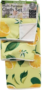 3-teiliges Küchen-Mikrofaser-Set: 1 Trockenmatte, 1 Handtuch, 1 Geschirrtuch, Zitrus-Orangen, AAC - Bild 1 von 13