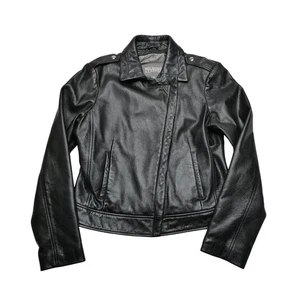 Wilsons Leather Jacket Womens Medium Black Genuine Leather Moto Biker Zip Cuffs - Picture 1 of 17