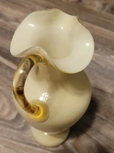 Vintage Cased Ruffled Glass Pitcher Vase Etched Circle "Made in Czechoslovakia" - Picture 1 of 19