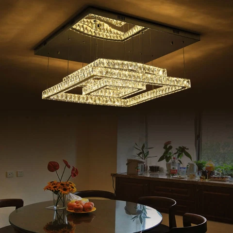 Modern chrome Chandelier LED Crystal Pendant Lamp Square Ceiling Light Indoor Cover