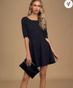 lulu’s tip the scallops black scalloped skater dress XS - Picture 1 of 8