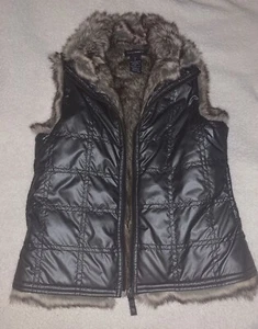 Girls sz Large L Faux Fur Nylon Quilted Puffer Vest Sally Mack Jacket Coat Brown - Picture 1 of 7
