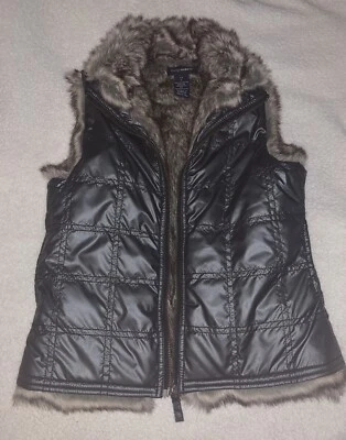 Girls sz Large L Faux Fur Nylon Quilted Puffer Vest Sally Mack Jacket Coat Brown - Image 1 of 4