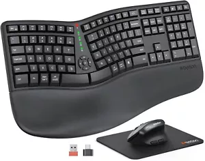 MEETION Ergonomic Wireless Keyboard and Mouse Combo, Bluetooth/2.4G, Black - Picture 1 of 8