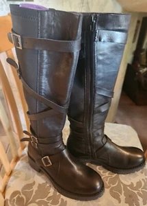 Miz Mooz Peri Grunge / Biker Tall Leather Women's Boot Black Size: EU 39 US 8.5 - Picture 1 of 20